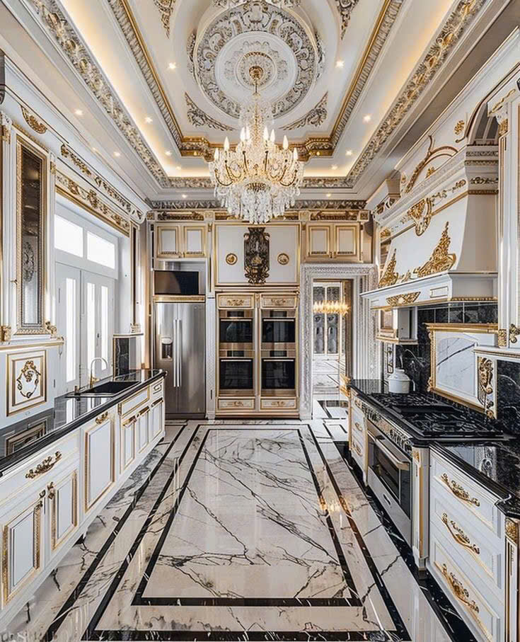 Tủ Bếp Tân Cổ Điển Hoàng Gia Trắng Vàng Tinh Tế TBTCDBYD020