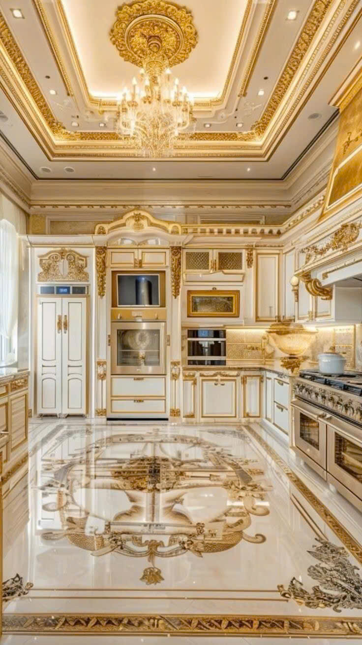 Tủ Bếp Tân Cổ Điển Hoàng Tộc Trắng Vàng TBTCDBYD003