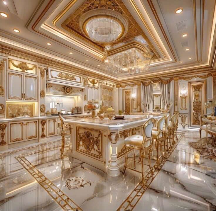 Tủ Bếp Tân Cổ Điển Hoàng Gia Quý Tộc Vàng TBTCDBYD009